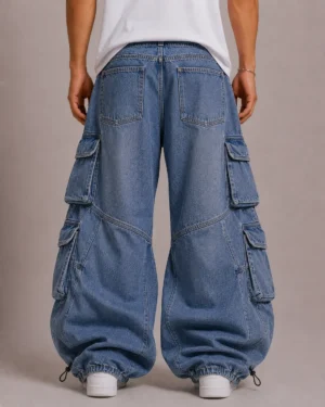 Parachute denim cargo jeans back view