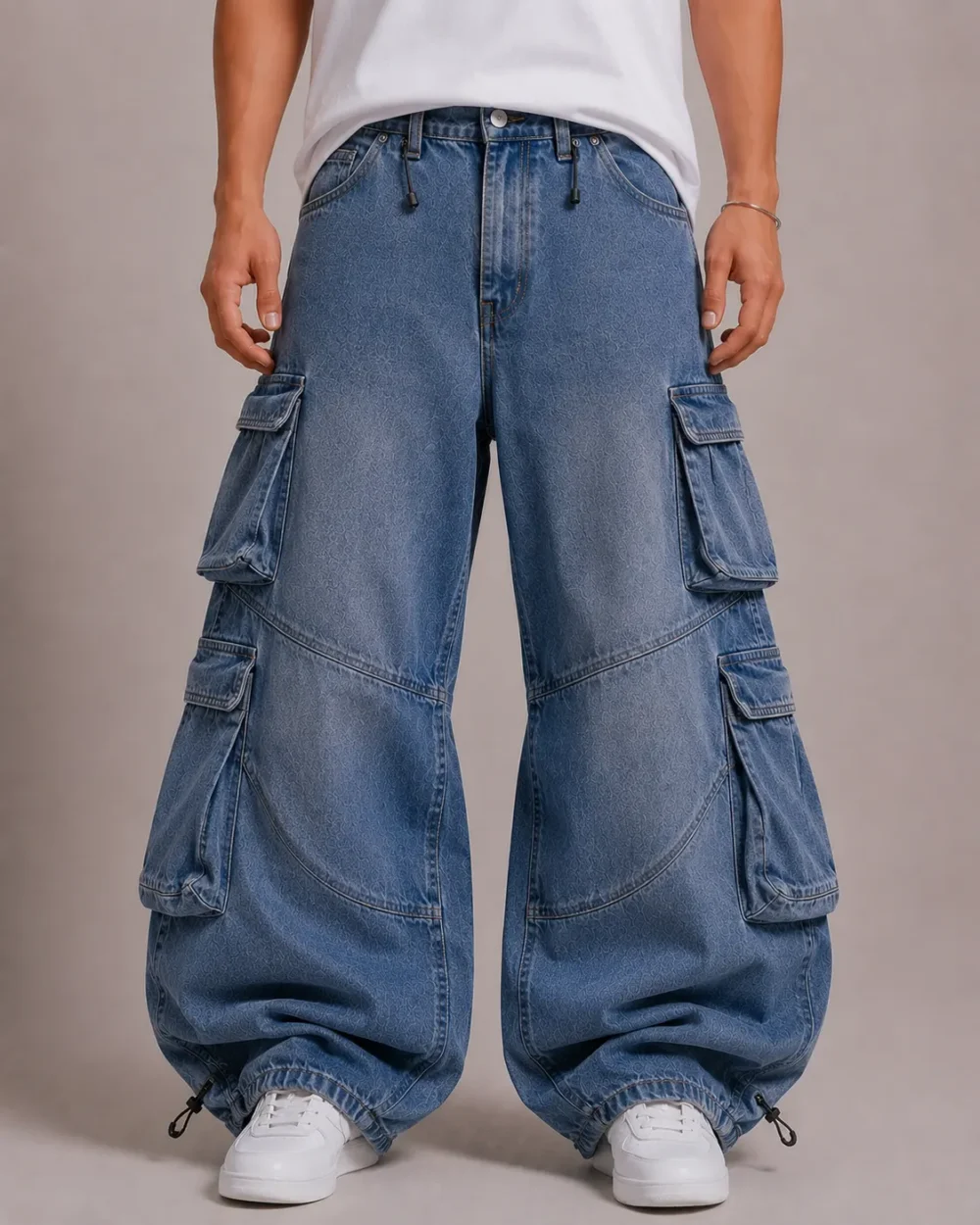 Parachute denim cargo jeans front view