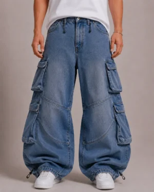 Parachute denim cargo jeans front view