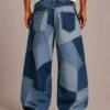 patchwork-baggy-jeans-back Patchwork baggy jeans back view with mixed denim panels