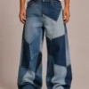 patchwork-baggy-jeans-front Patchwork baggy jeans front view with mixed denim panels