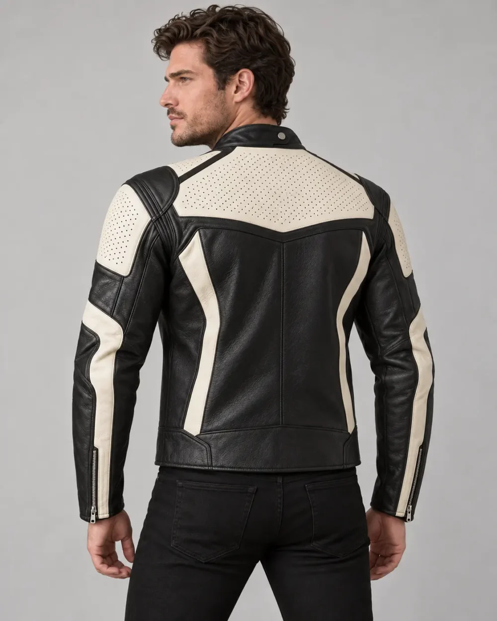 Perforated Leather Racing Jacket