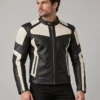 Perforated leather racing jacket front view