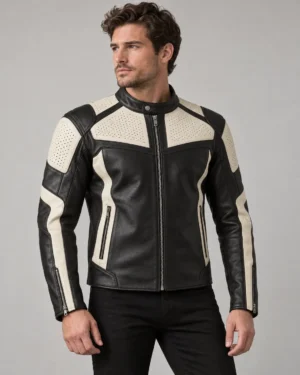 perforated-leather-racing-jacket-front Perforated leather racing jacket front view