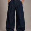 pleated-wide-leg-denim-jeans-front Pleated wide leg denim jeans front view