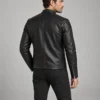 Premium black lambskin café racer jacket back view
