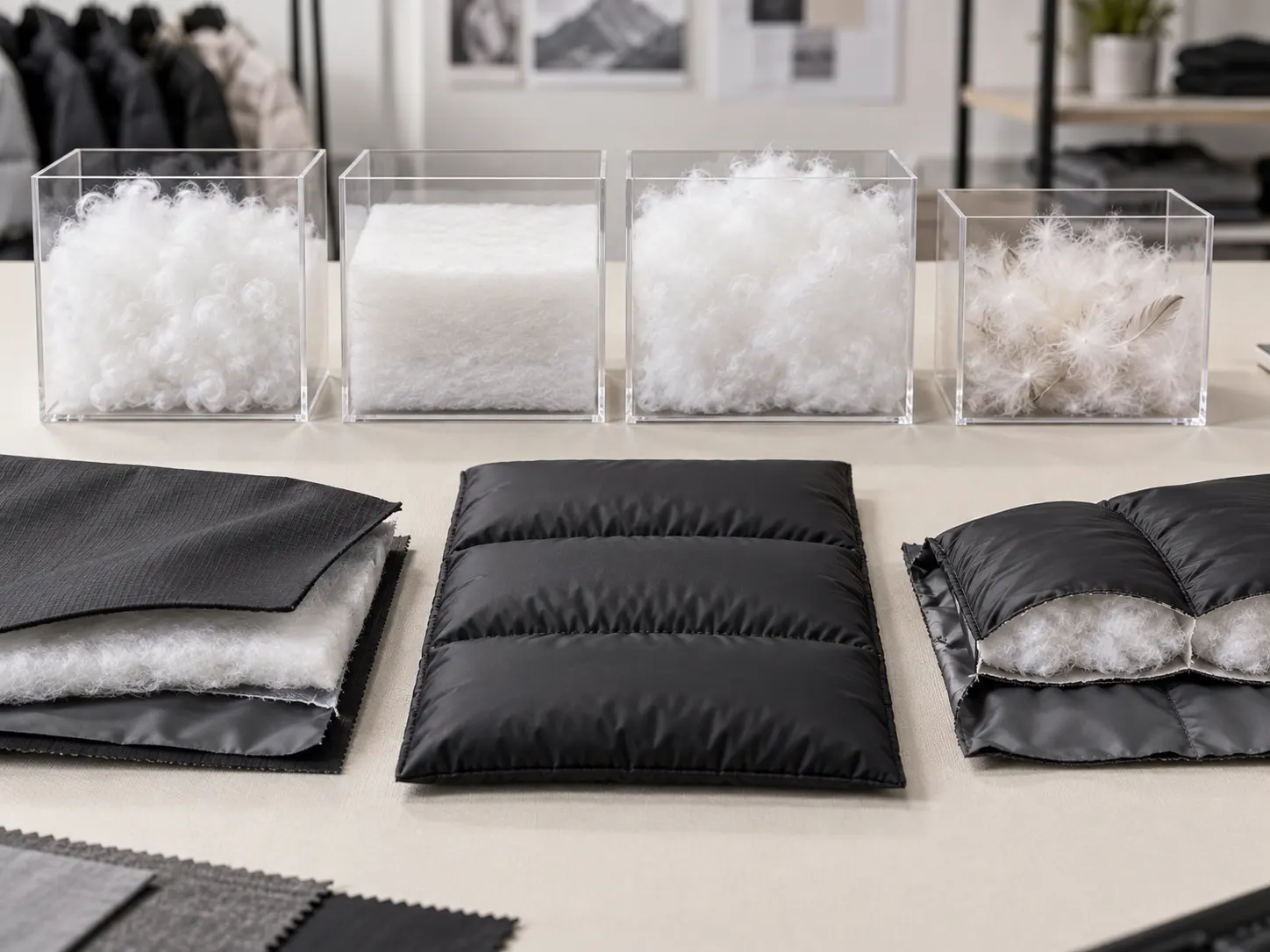 Synthetic and down insulation options for custom puffer jackets