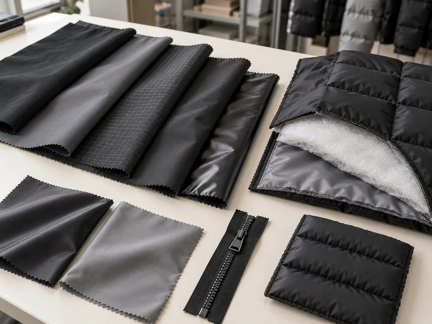 Nylon polyester and ripstop shell fabrics for custom puffer jackets
