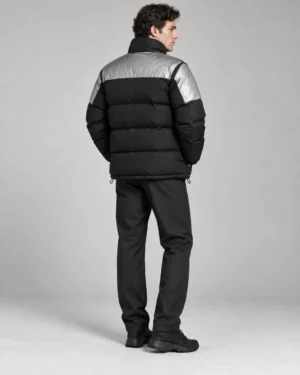 Reflective panel puffer jacket back view
