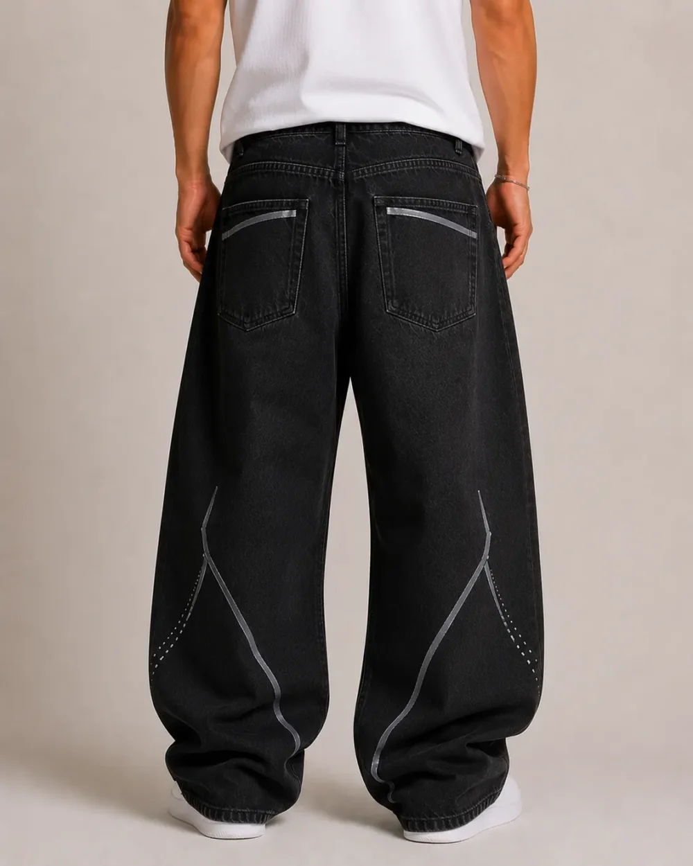 reflective-print-denim-jeans-back Reflective print denim jeans back view