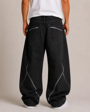 Reflective print denim jeans back view