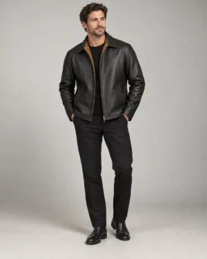 reversible-leather-suede-jacket-front Reversible black leather jacket front view