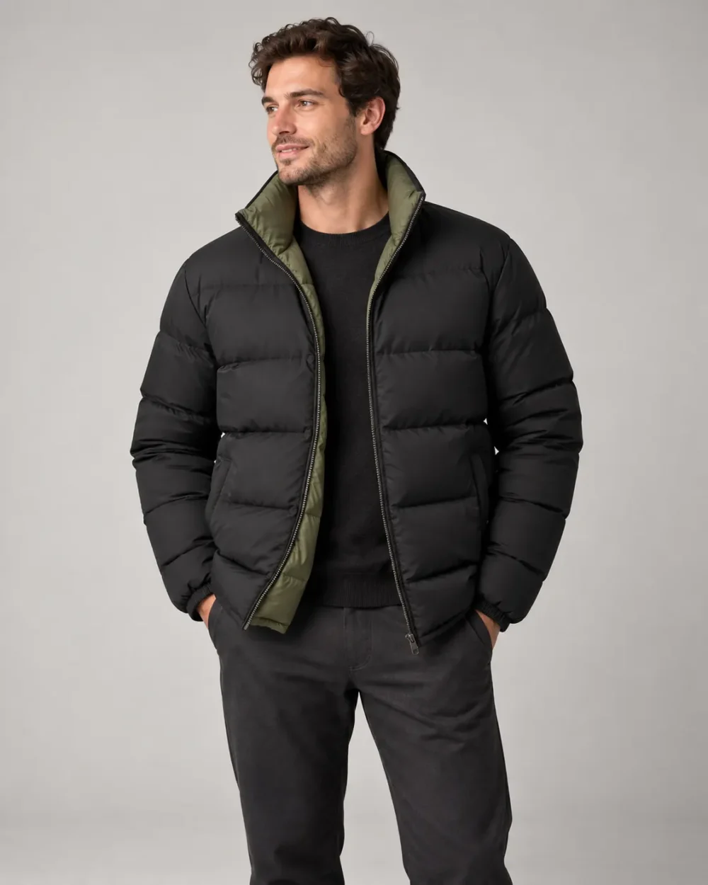 Reversible two in one puffer jacket front view
