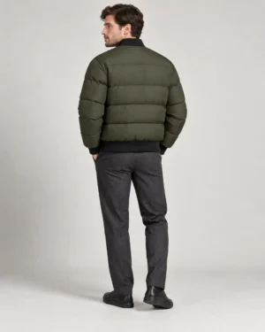 Ribbed puffer bomber jacket back view
