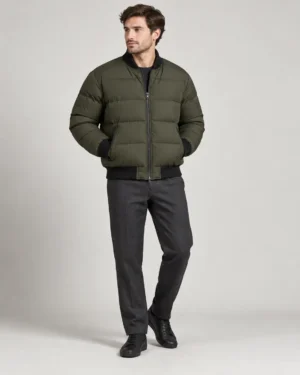 ribbed-puffer-bomber-jacket-front Ribbed puffer bomber jacket front view
