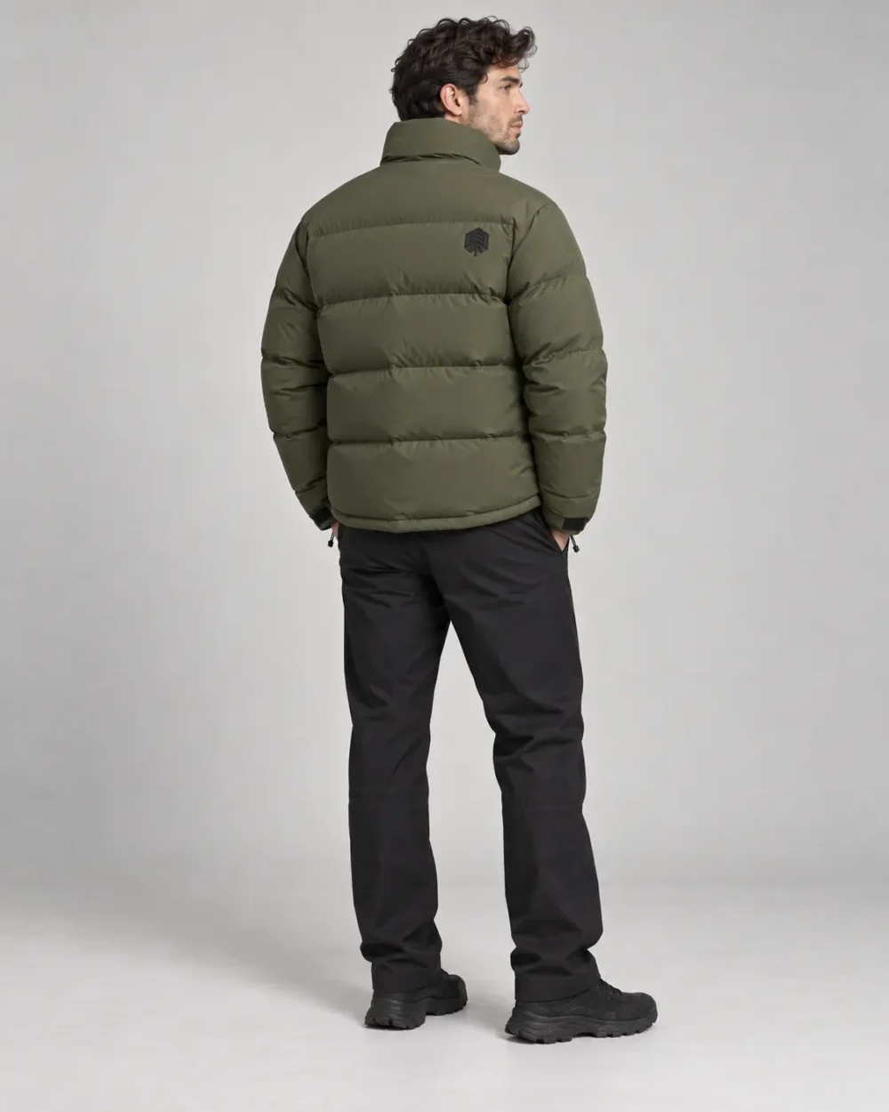 Custom rubber patch puffer jacket back view