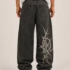 screen-printed-denim-jeans-back Screen printed denim jeans back view with custom graphics