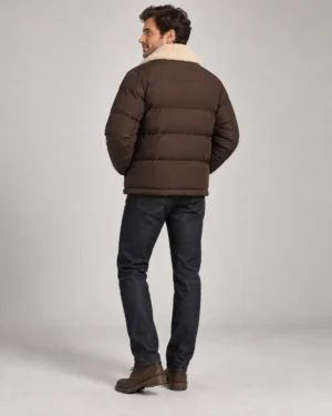Sherpa collar puffer jacket back view