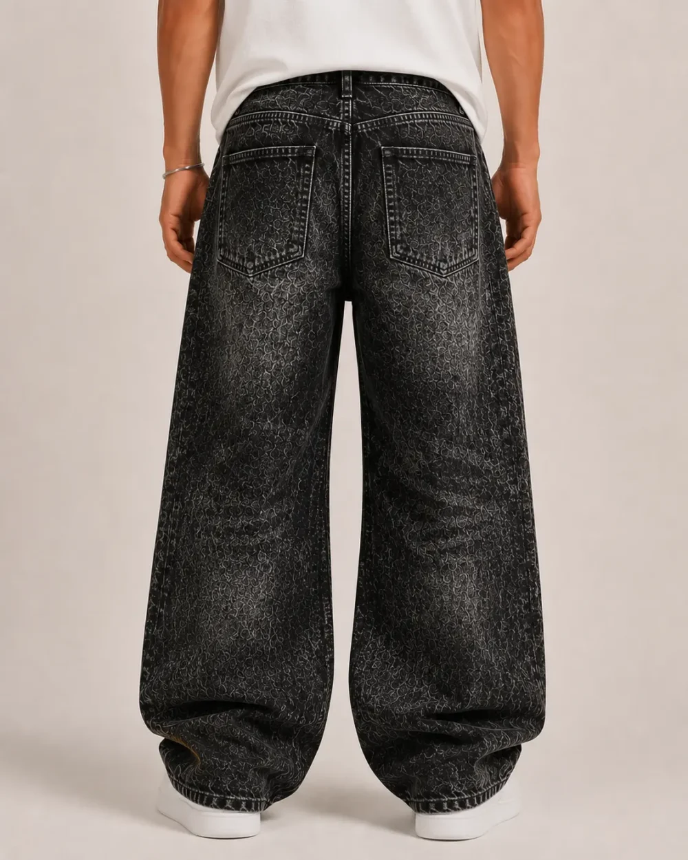 snow-washed-black-jeans-back Snow washed black baggy jeans front view