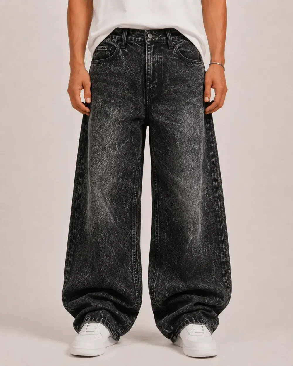 snow-washed-black-jeans-front Snow washed black baggy jeans back view