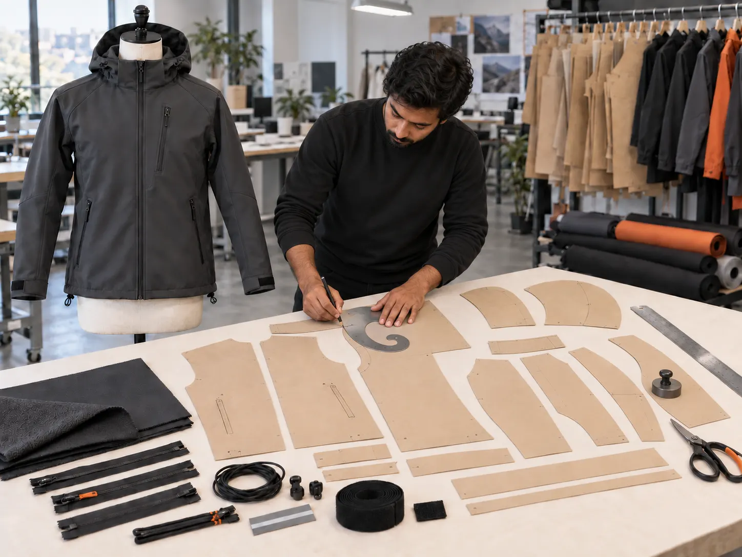 Softshell jacket pattern making stretch fit measurement and size grading development