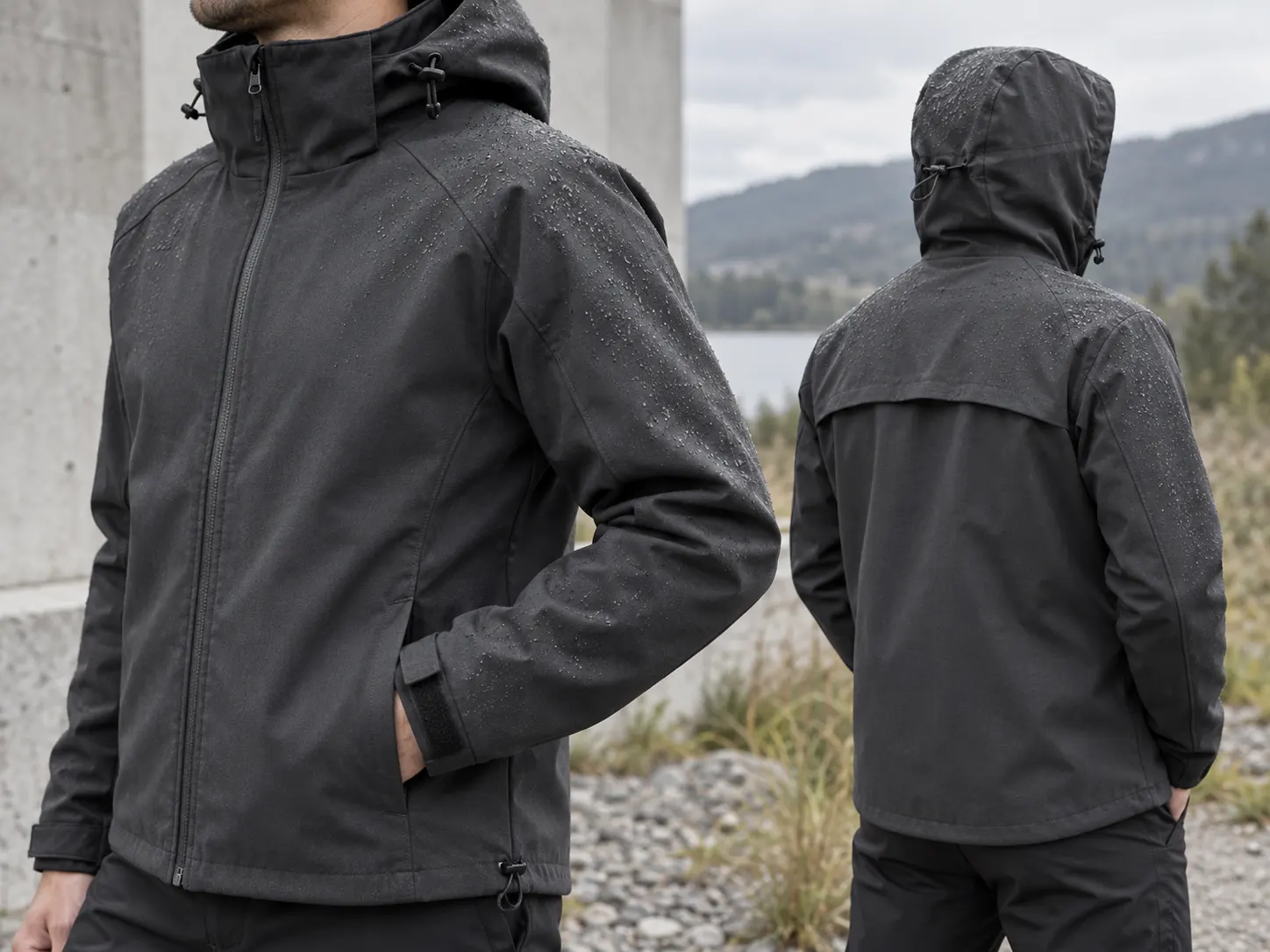 Softshell jacket water repellent wind resistant and breathable fabric performance details