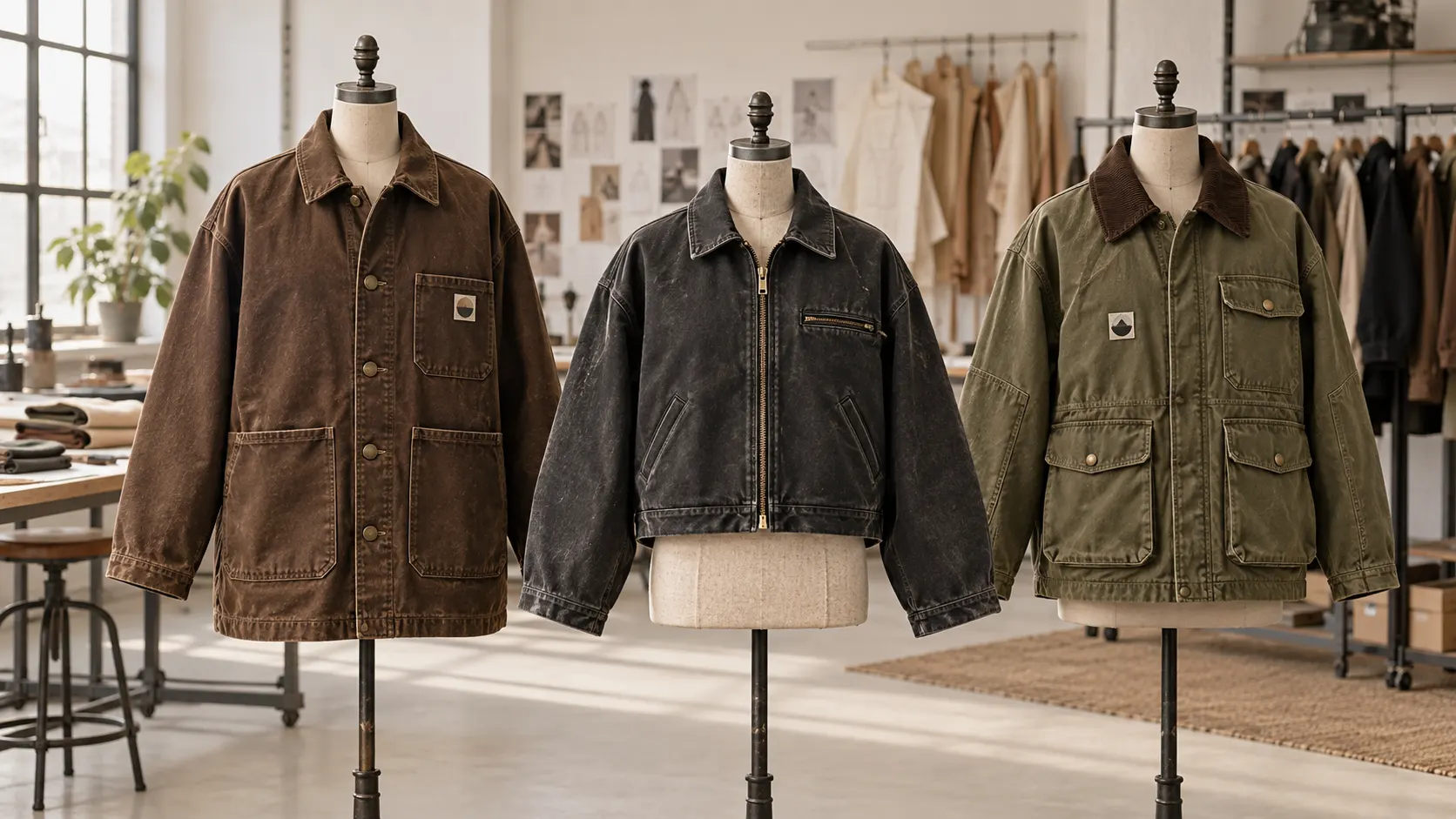 Heavyweight canvas chore and utility workwear jackets for streetwear brands