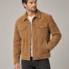 suede-trucker-jacket-front Tan suede trucker jacket front view