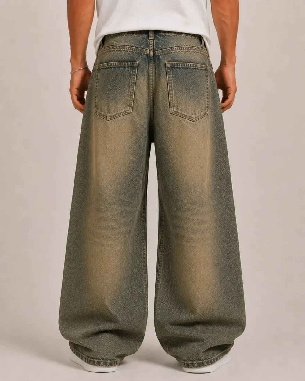 Tinted wash baggy jeans back view