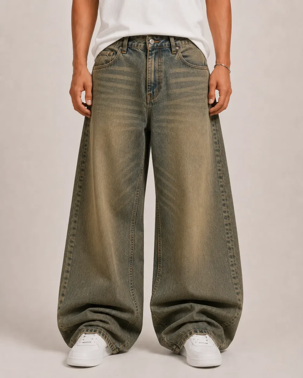 Tinted wash baggy jeans front view