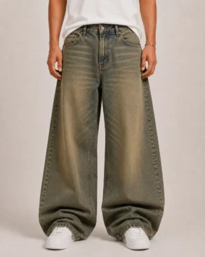 Tinted wash baggy jeans front view