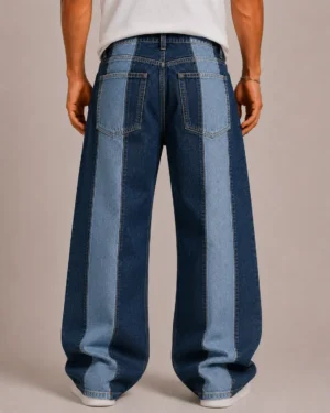 Two tone panelled jeans back view