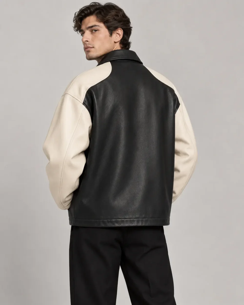 two-tone-panelled-leather-jacket-back Two-Tone Panelled Leather Jacket