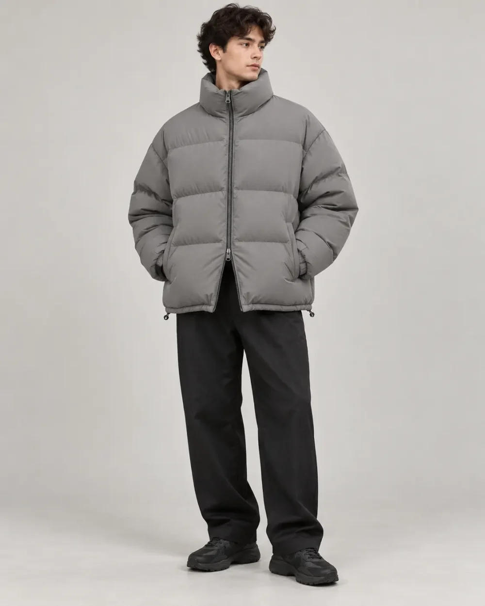two-way-zip-puffer-jacket-front Two way zip puffer jacket front view
