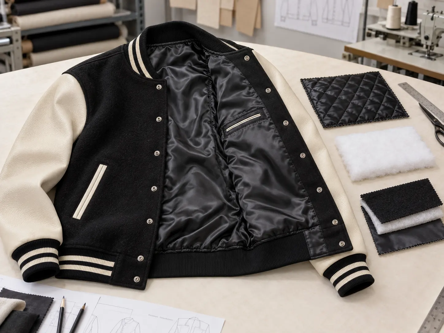 Custom varsity jacket satin and quilted lining options