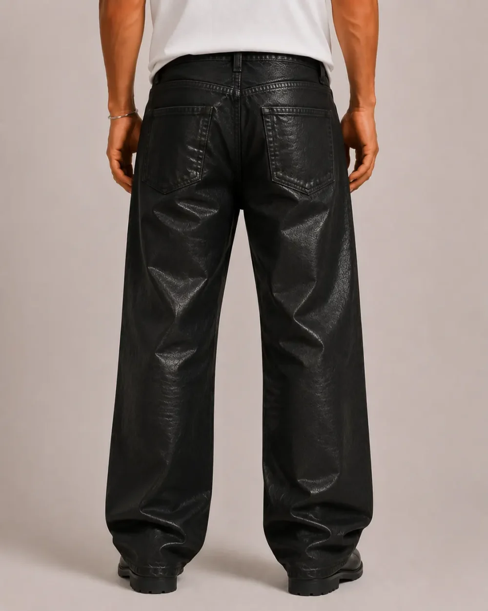 waxed-denim-jeans-back Black waxed denim jeans back view