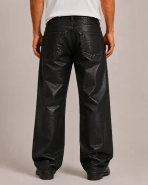 Black waxed denim jeans back view