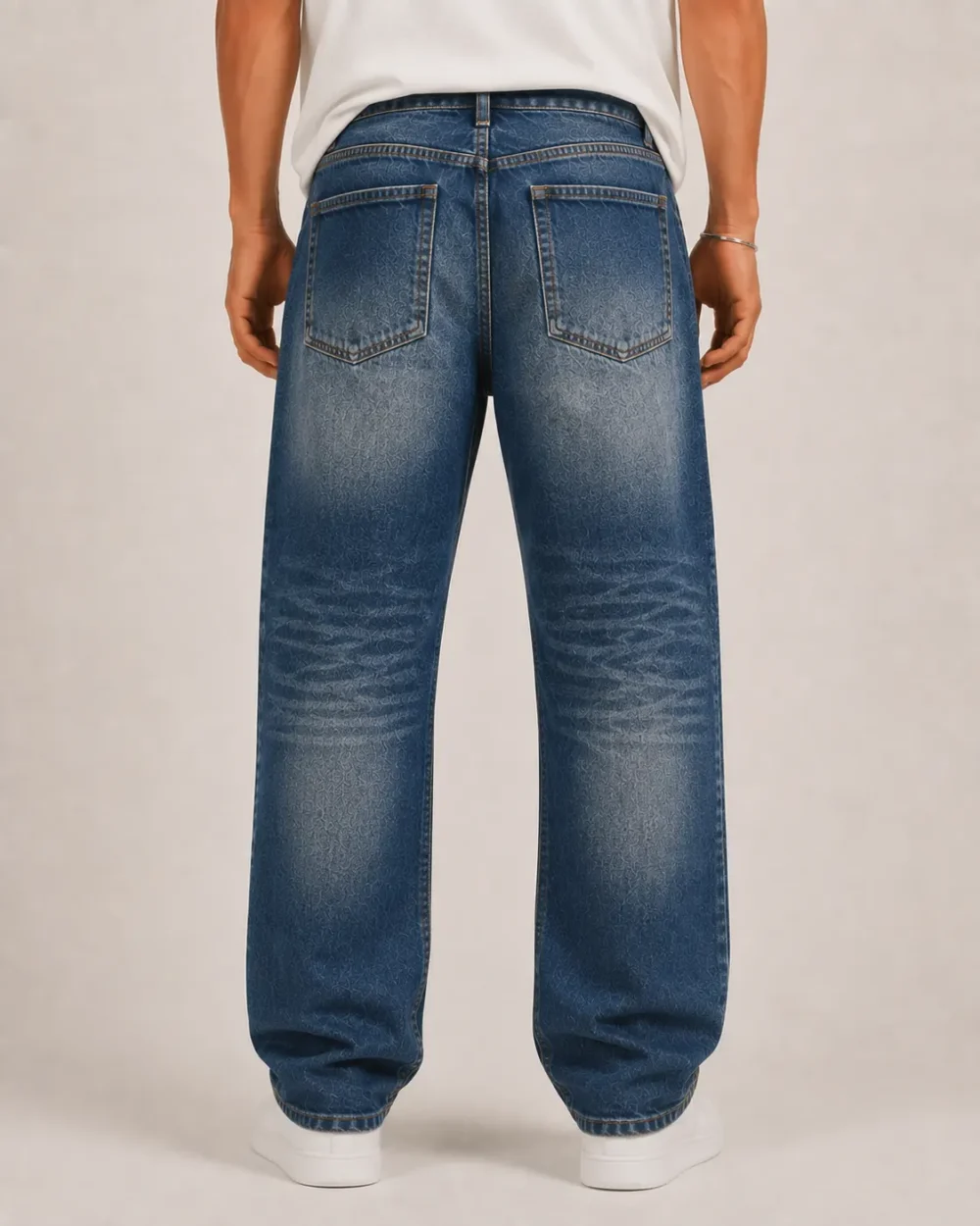 whisker-wash-straight-jeans-back Whisker wash straight jeans back view