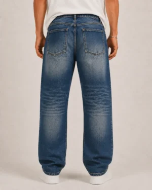 Whisker wash straight jeans back view