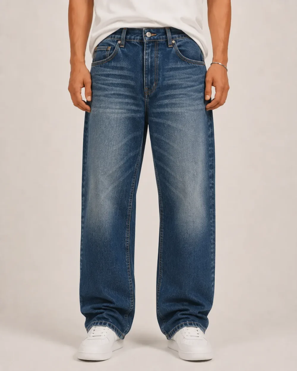 whisker-wash-straight-jeans-front Whisker wash straight jeans front view