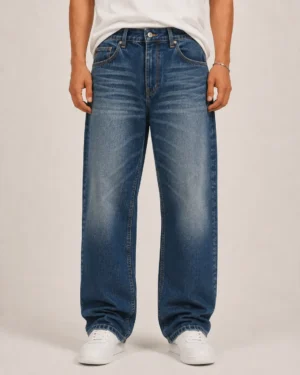 whisker-wash-straight-jeans-front Whisker wash straight jeans front view