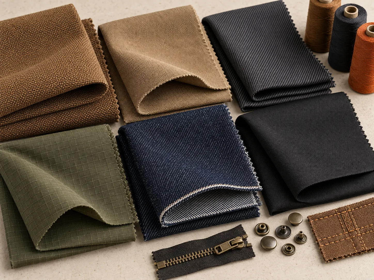Canvas duck twill ripstop denim and technical fabrics for custom workwear jackets