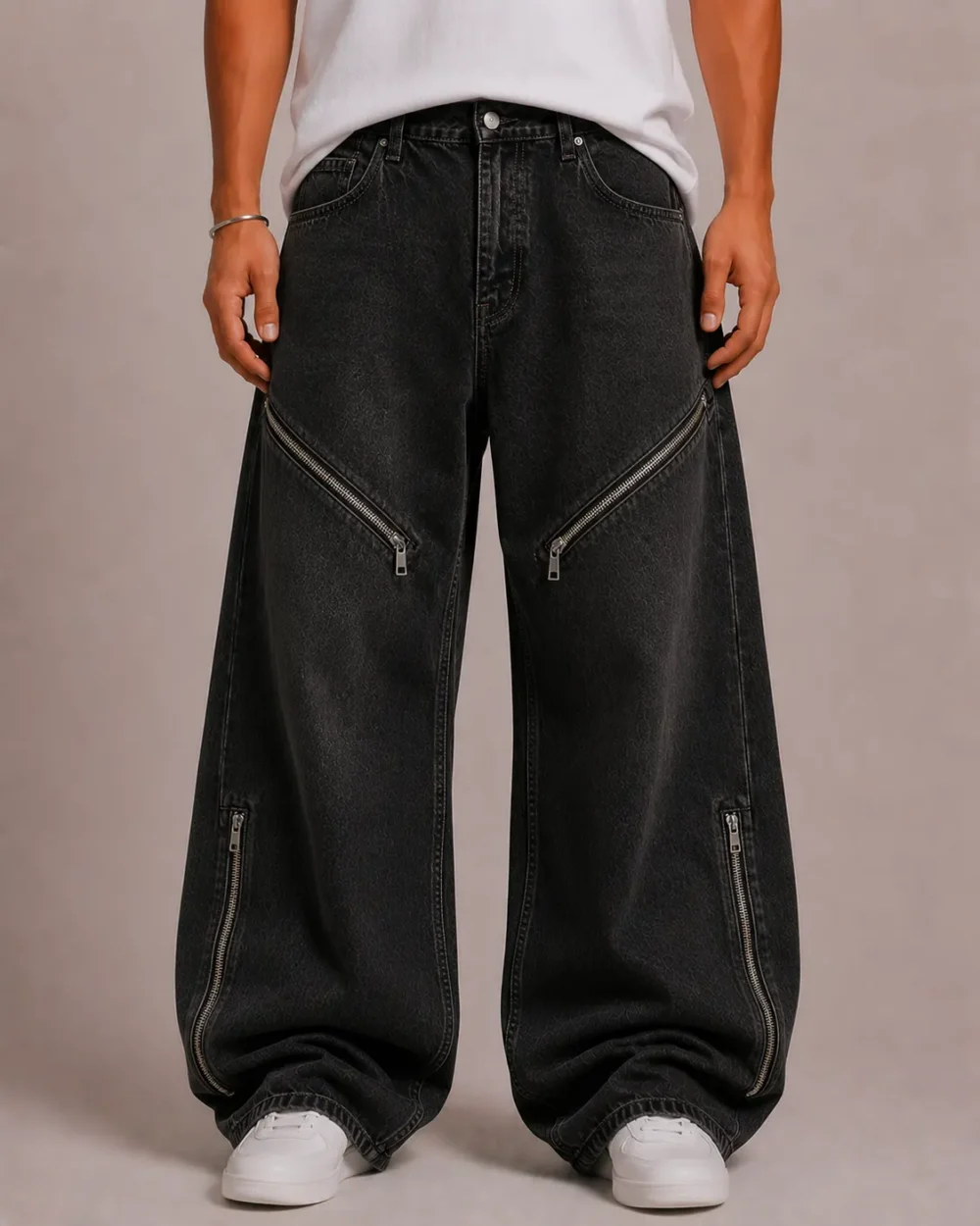 zip-detail-baggy-jeans-front Zip detail baggy jeans front view