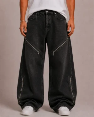 Zip detail baggy jeans front view