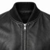 Detail mockup of black leather bomber jacket ribbed cuff and waistband