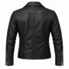 Back mockup of black leather biker jacket showing panel seams