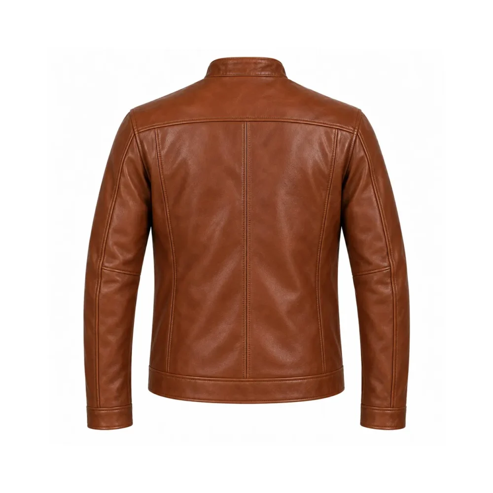 Custom Men’s Cognac Sheep Leather Cafe Racer Jacket